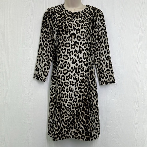 Rag & Bone - Leopard Brown & Creme Print 100% Silk 3/4 Sleeve Lined Dress SZ 4 - Picture 2 of 15
